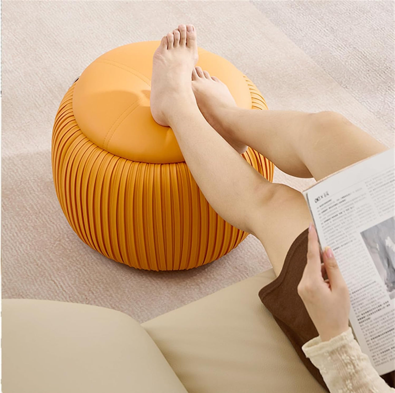 Round Ottoman with Storage, Round Shoe Storage Ottoman, Ottoman Footstool, Upholstered Round Foot Rest Coffee Table Padded Seat for Living Room Bedroom