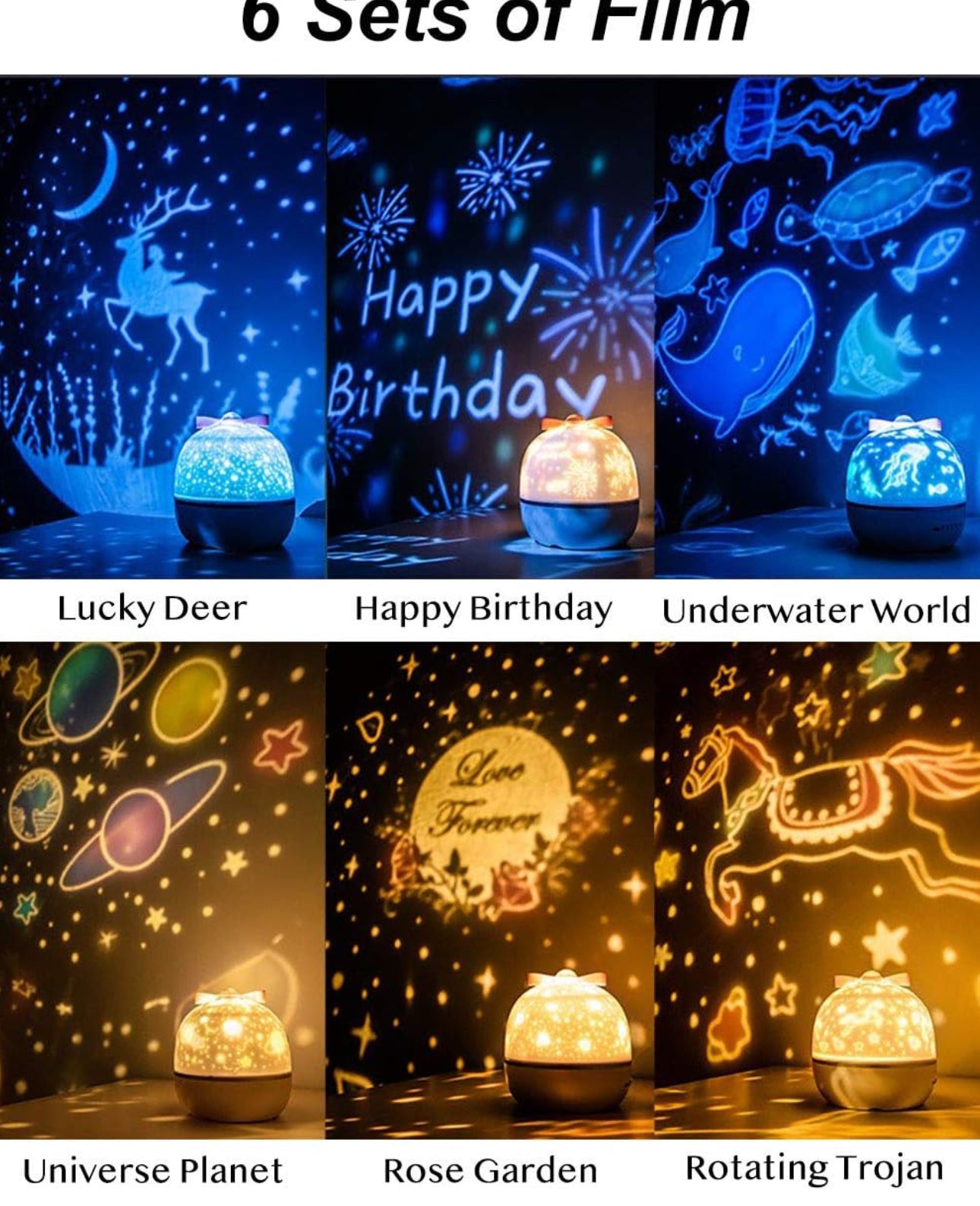 Night Light Projector,Howap Kids Star Night Light,360-Degree Rotating Colors Changing Desk Lamp with Built-in Song,Carousel,Space,Star,Sea,Birthday,Rose,6 Themes Projector lamp for Kids,Bedroom,Party