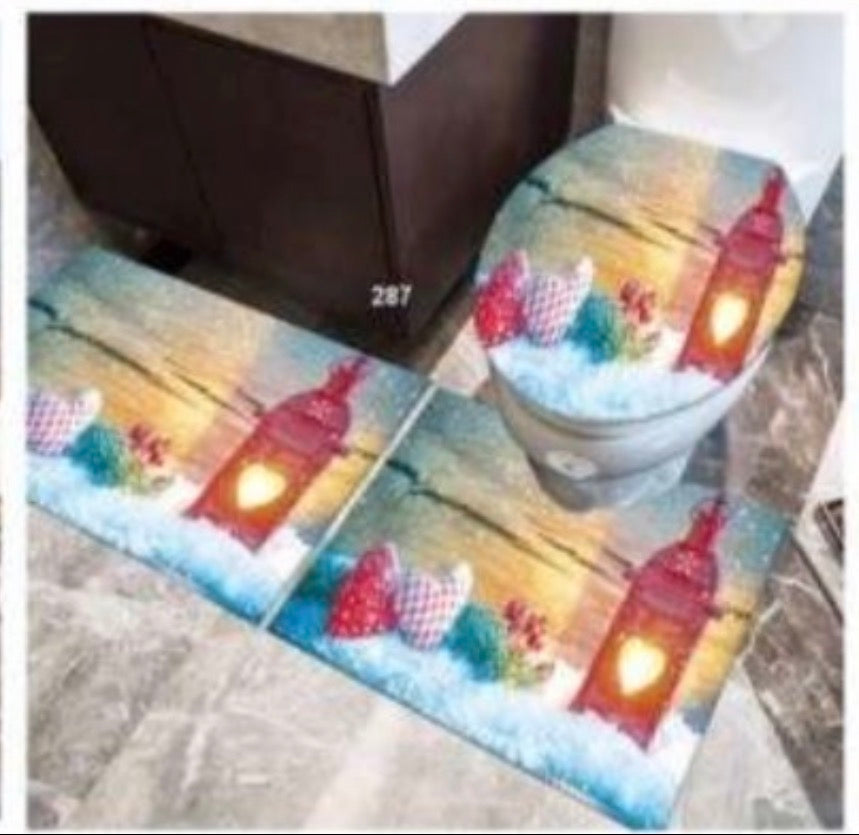 MHome Christmas Bathroom-Toilet Set with Rugs for Bathroom Decor Set3pc