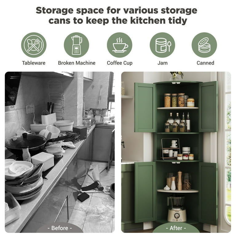 MFurn Farmhouse Storage Corner Cabinet with 4 Barn Style Doors and 5 Storage Shelves, Corner Storage Cabinet for Kitchen, Living Room-Various Colours-Pre-Order Now Available