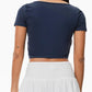 Women’s Short Sleeve Square Neck Crop Tops Basic Slim Fit Cropped T-Shirt