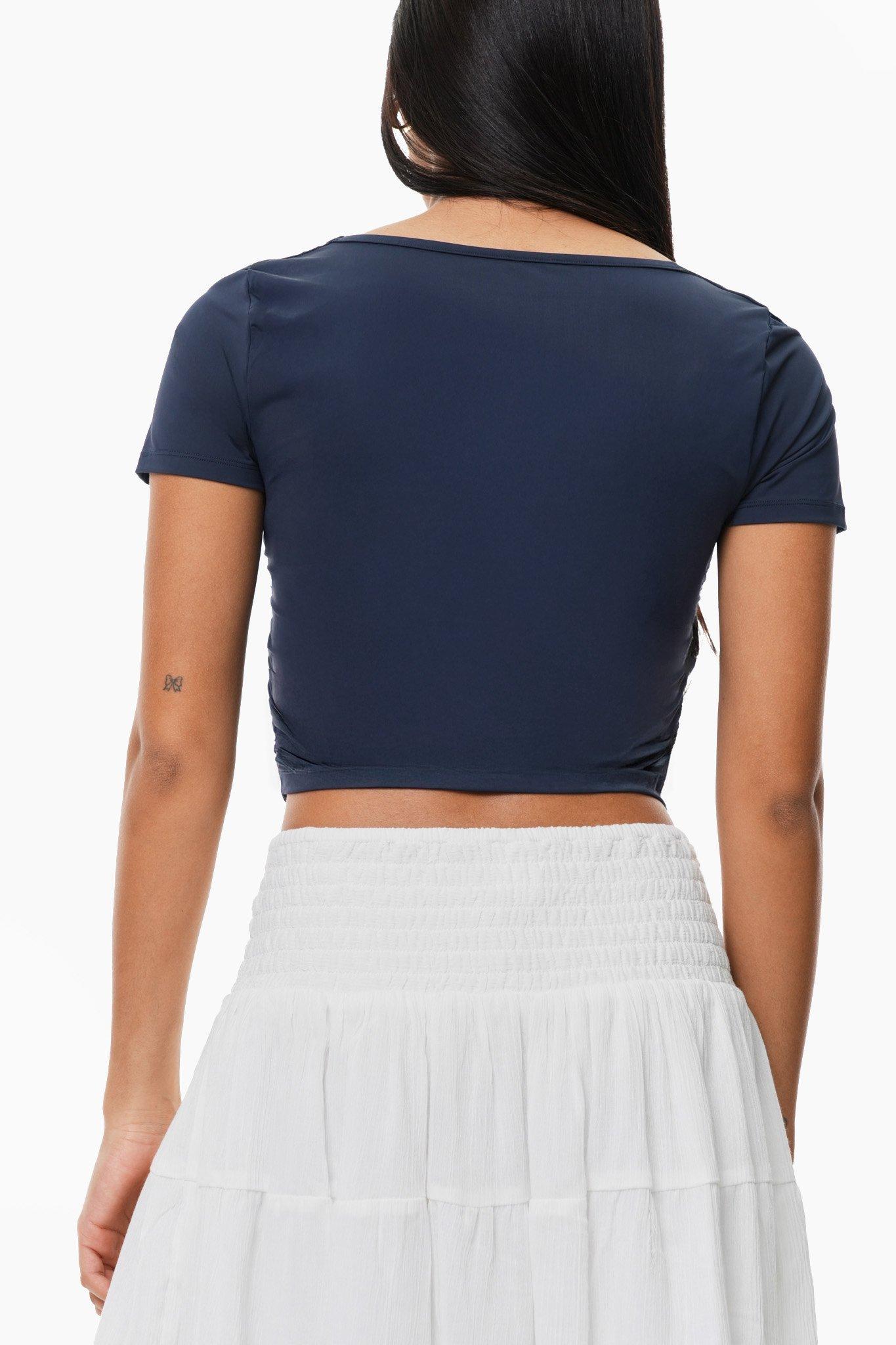 Women’s Short Sleeve Square Neck Crop Tops Basic Slim Fit Cropped T-Shirt