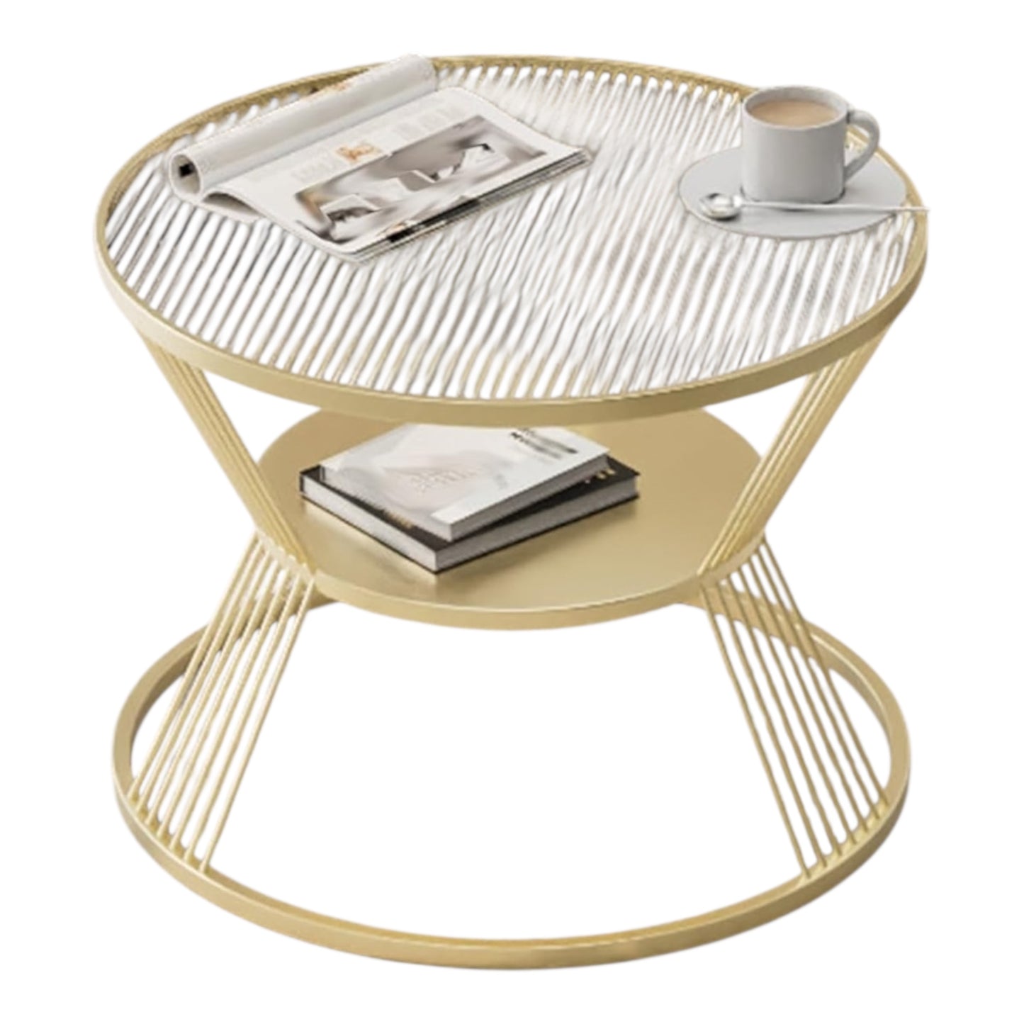 MFurn 2-Tier Round Coffee Table – Steel Frame with Double-Layer Storage
