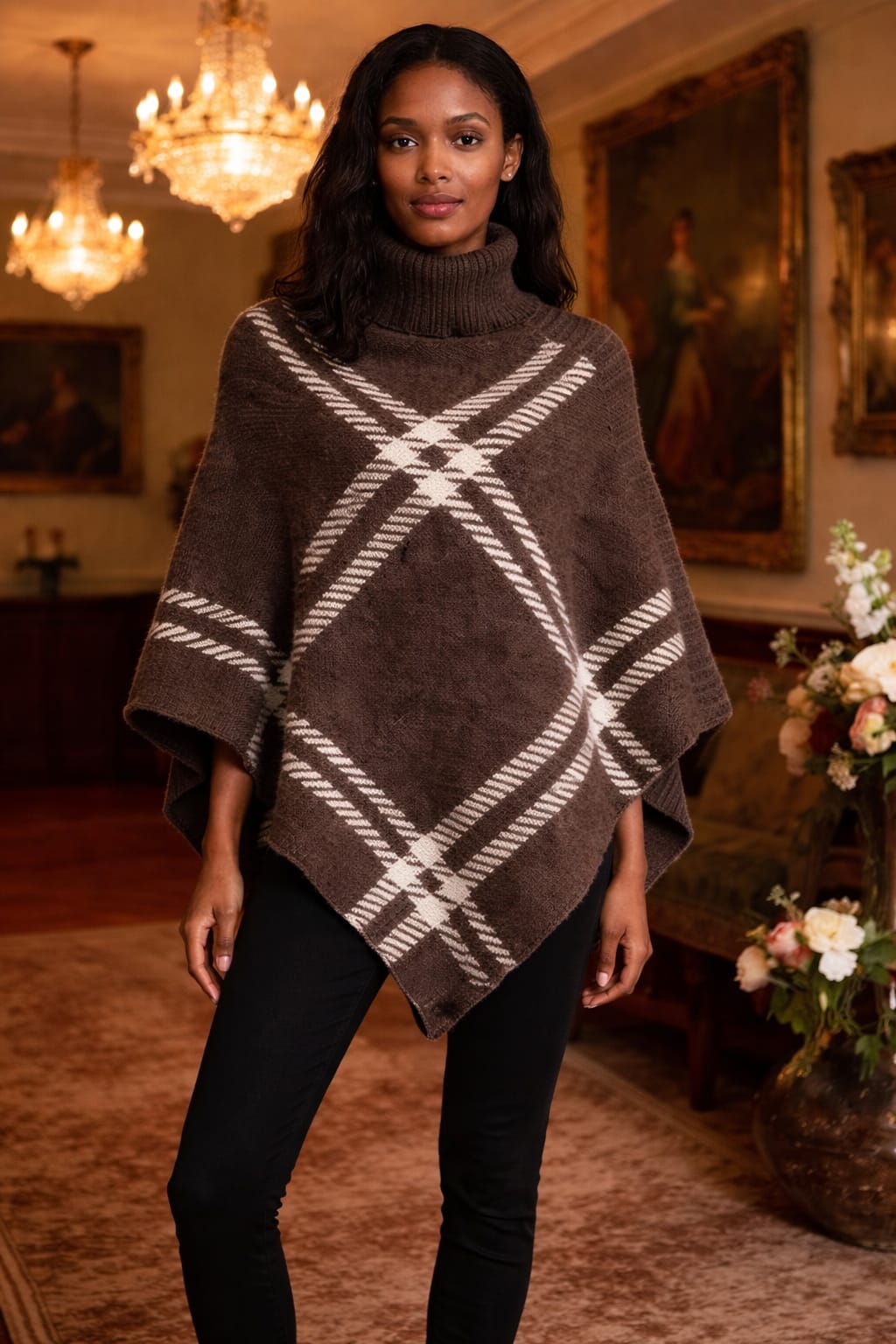 Ladies Geometric Knitted Poncho