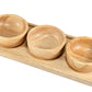 MHome 3pc Bamboo Snack Plate Set – Wooden Condiment Tray with 3 Serving Bowls