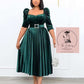 Short Sleeve Round Neck Women's Maxi Dress Pleated Plain Belt Dress