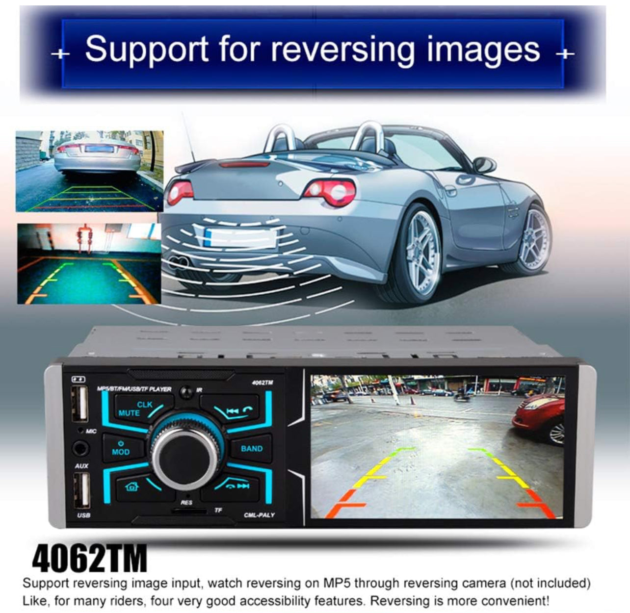Car Stereo With Bluetooth With 4.1 Inch Touch Screen 7-color Button Light MP5 MP4 Card Host Player Support Rear Camera 4062