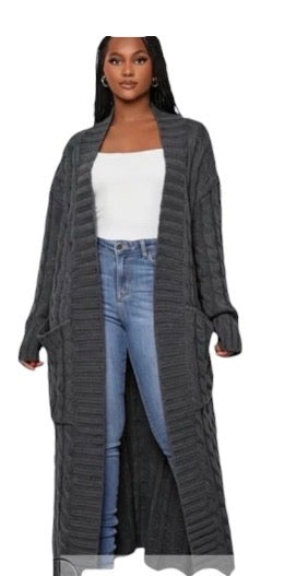 Ladies Long Knitted Cardigan-Various Colours