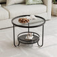 MFurn Coffee Table with Storage Shelf – Metal & Glass, Black