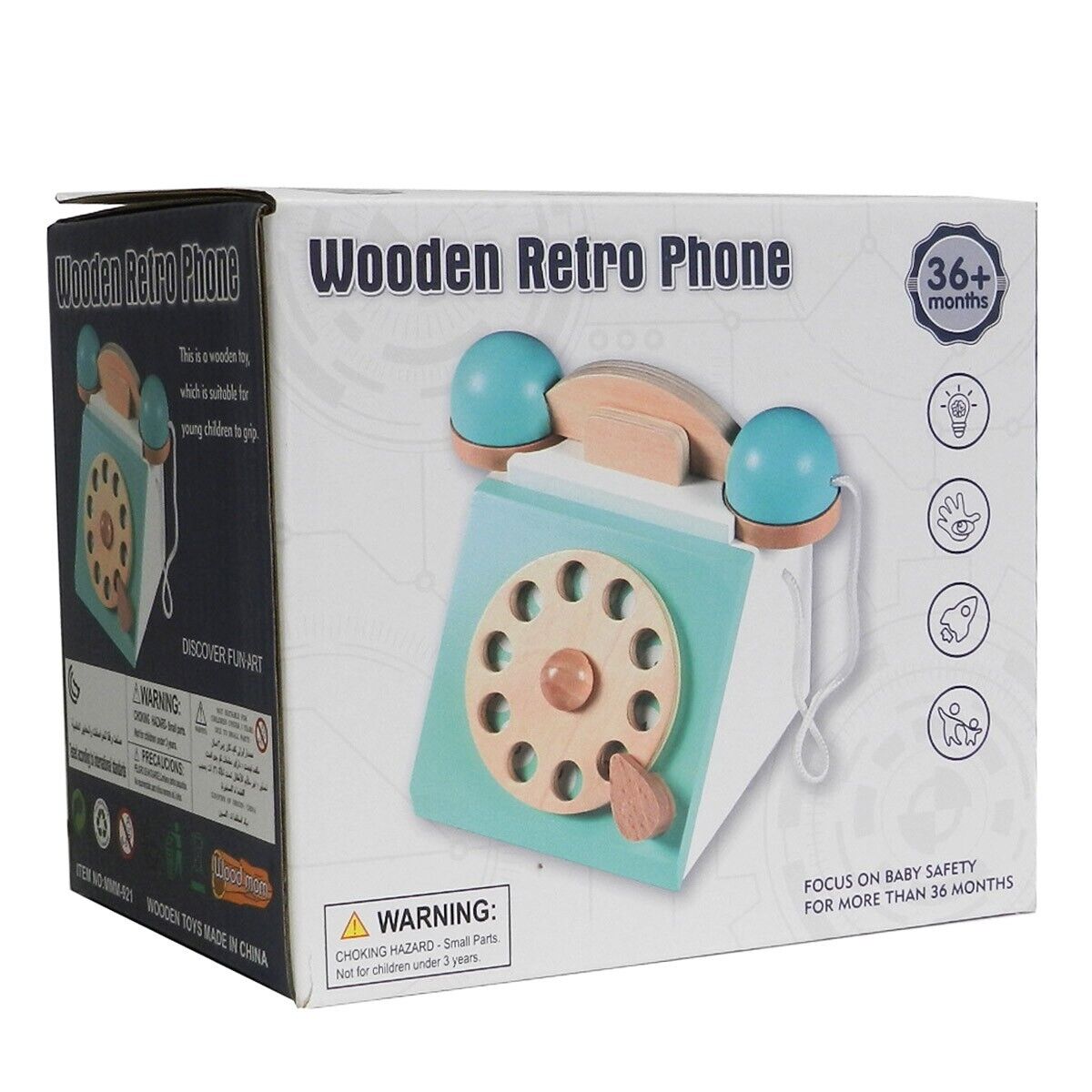 Kids Baby Wooden Pretend Retro Phone Toy Antique Dial Telephone Rotary Design