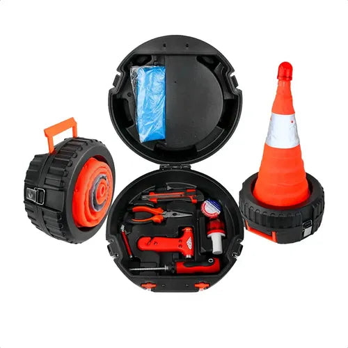 MTech Collapsible Safety Traffic Cones, Emergency Roadside Assistance Kit, 27",with Many Tools, Multipurpose