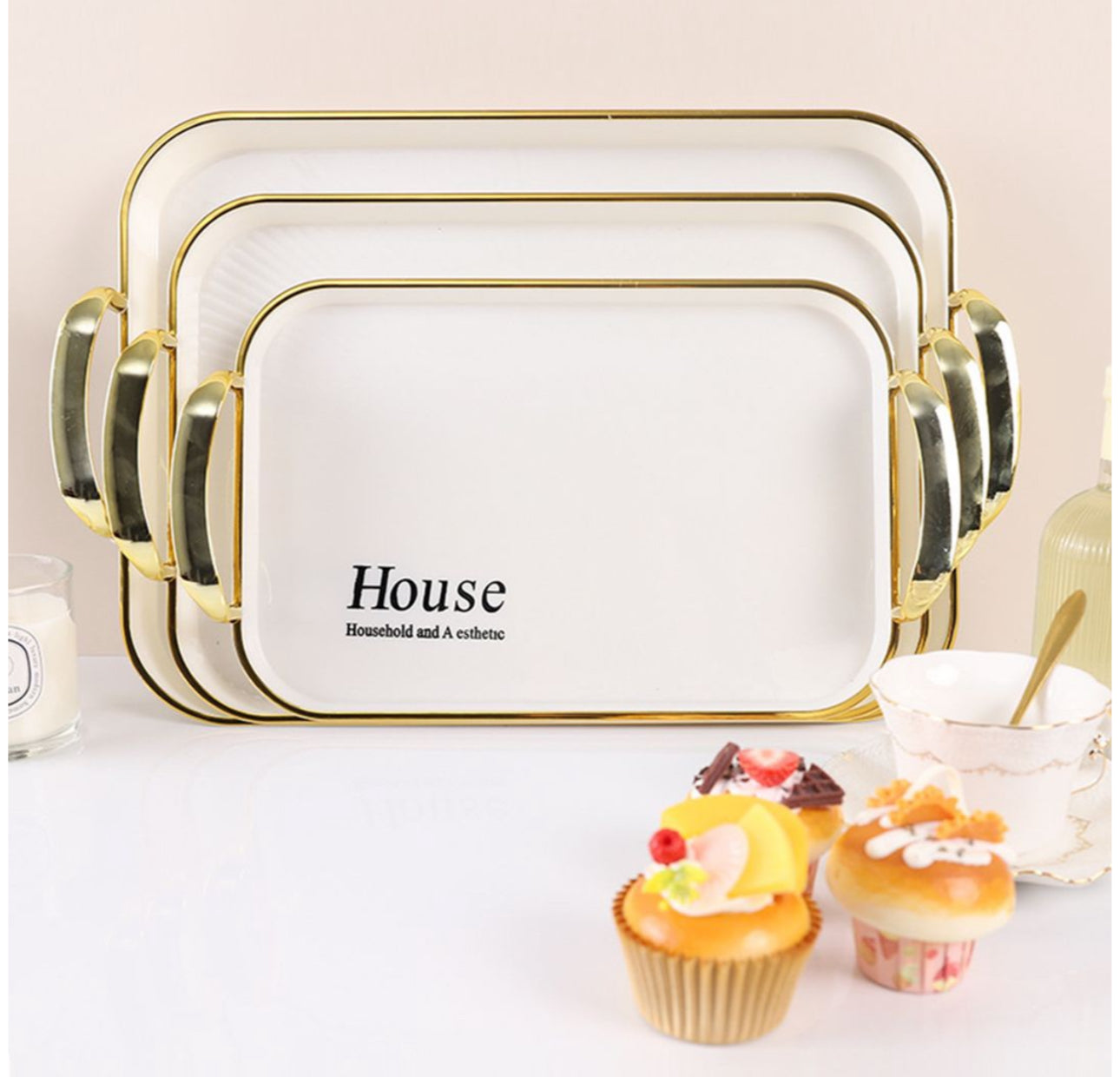 MHome Serving Tray Fruit Dinner Food Tray Rectangle  - 3 Pack Various Options