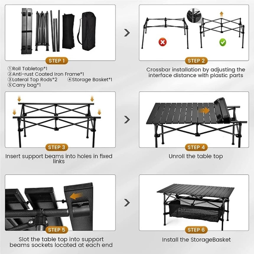 MHome Folding Camping Table – Adjustable Aluminium Outdoor Table with Storage