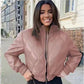 Ladies Cropped Faux Leather Bomber Jacket-Various Colours