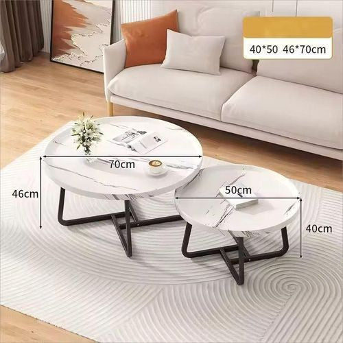 MFurn Nesting Coffee Table Set – 2-Piece Round Sofa Side & End Tables
