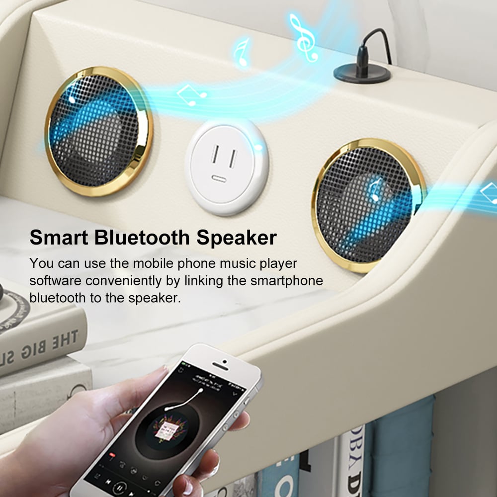 MFurn Modern Multifunctional Narrow Side Table Sintered Stone Top End Table Speaker & USB Port-Various Colours