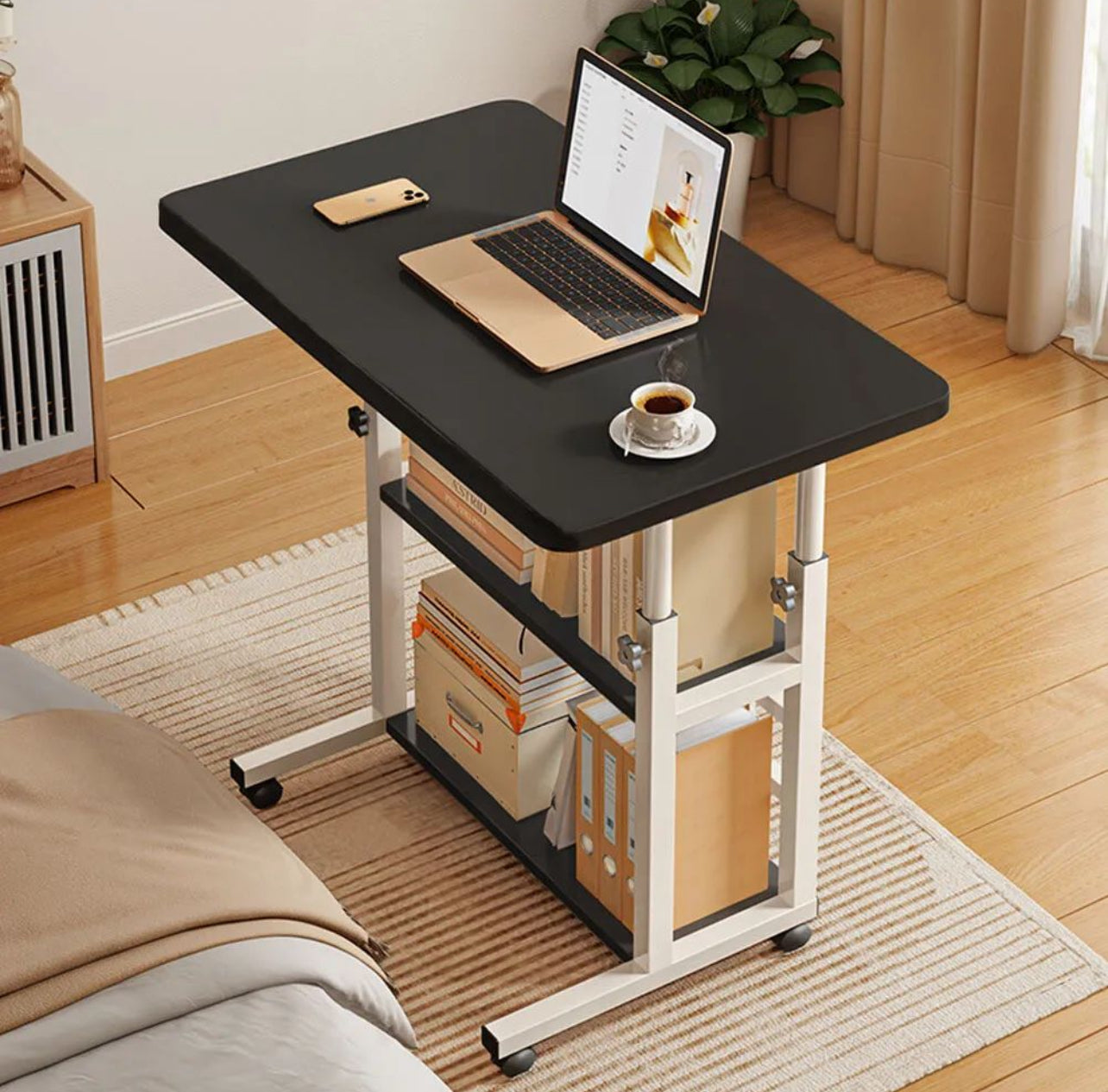 Laptop Desk With 2 Shelves+Height Adjustable