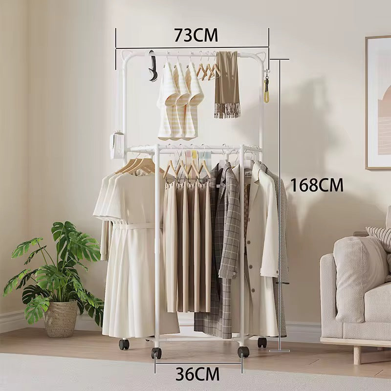 MHome Multifunctional Double Rotating Clothing Rack With Wheels