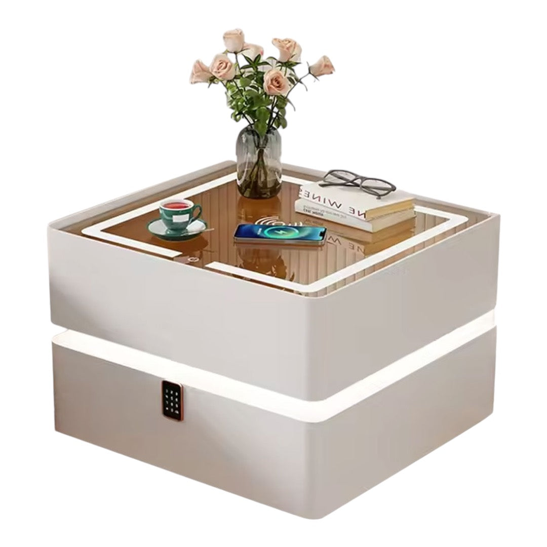 Nordic style smart bedside cabinets with wireless charging, Bluetooth speaker, LED strip, and secure password lock drawer-Available In Various Colours PreOrder Sales Now Available!