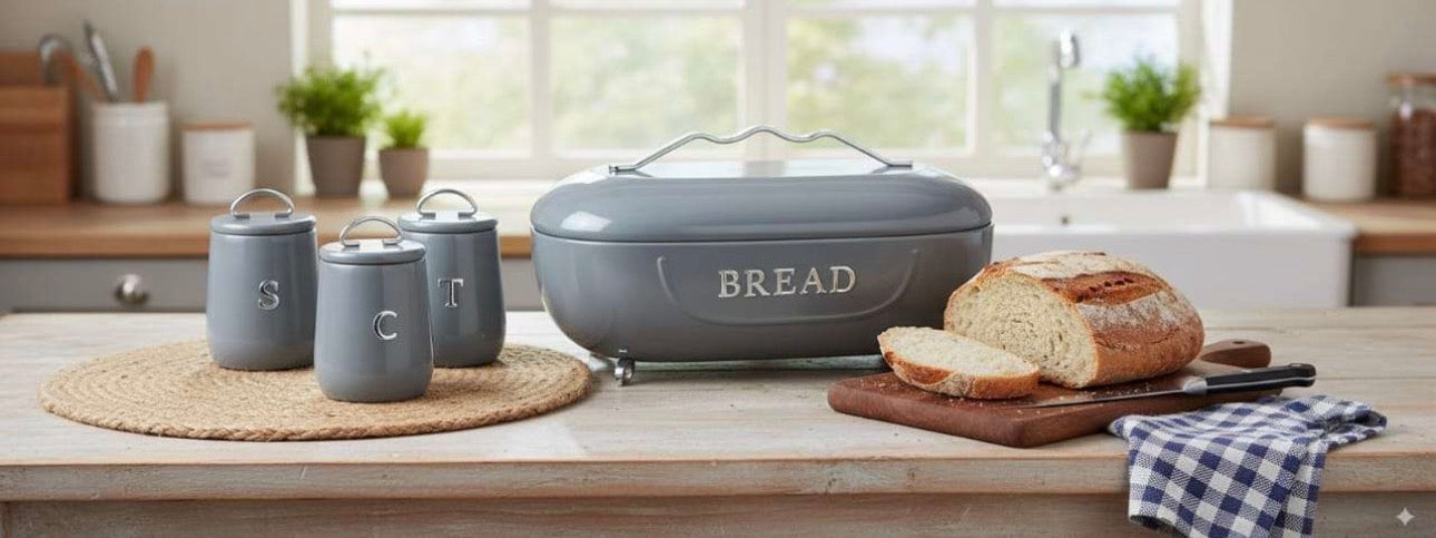 MHome Retro-Style BreadBin & Canister 4pc Set- Various Colours