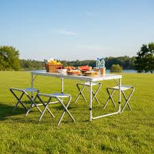MFURN Portable Aluminium Folding Table & 4 Chair Set-Various Colours
