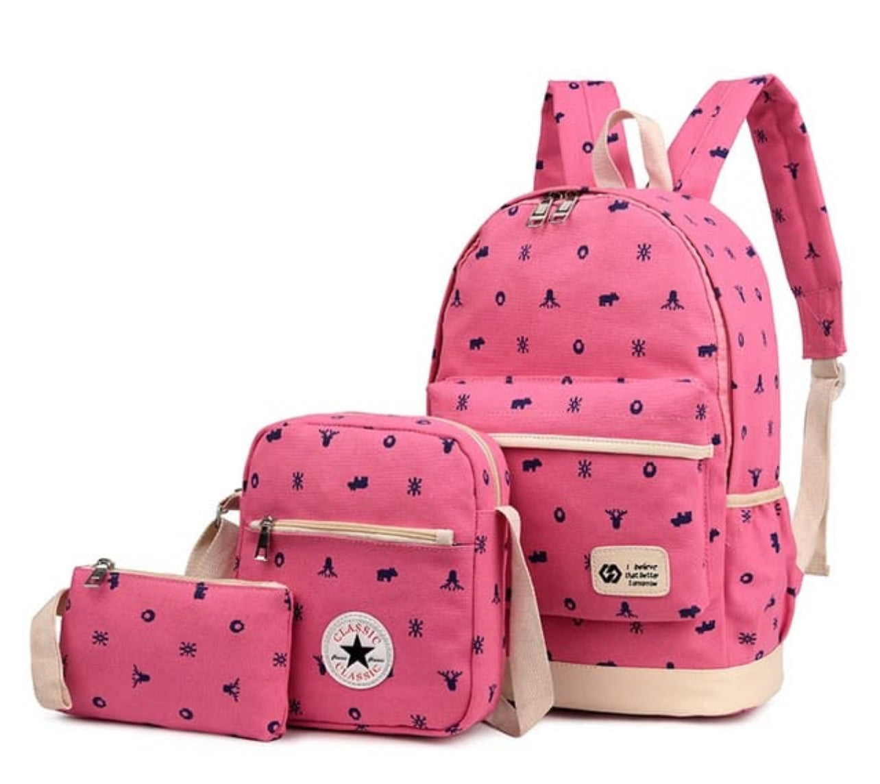 School Bag Set Canvas Backpack Handbag Lunch Shoulder Bags Pencil