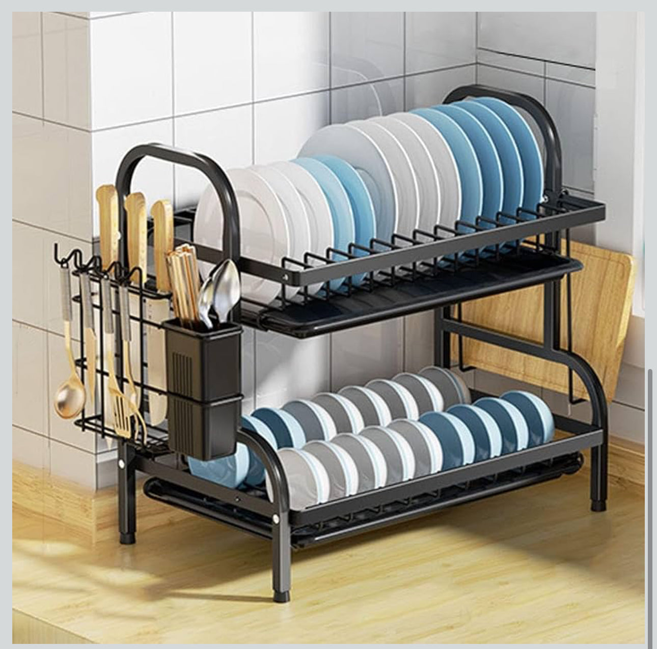 MHome 2-Tier Stainless Steel Dish Rack – Durable Organizer for Plates, Cups & Utensils