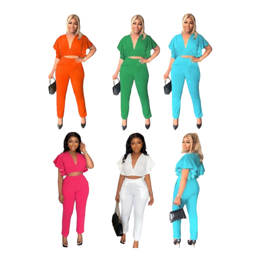 Sexy Buttoned Top and Pant Set 2pc Various Colour’s