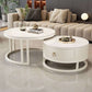 MFURN White Coffee Tables, Nesting Coffee Tables Set of 2, Nest of Table with Storage Drawer, Modern Centre Table with Rock Slab and Metal Frame Legs for Living Room, Office, Apartment