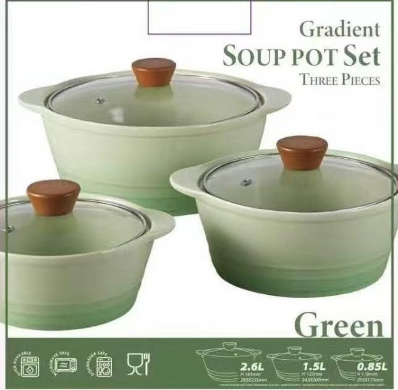 MHome 3-Piece Ceramic Cooking Pot Set with Glass Lids (Multiple Colors)