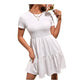 Summer Sexy Mini Short Dresses for Women Ruffle Hem Solid Short Dress Round Neck High Waist