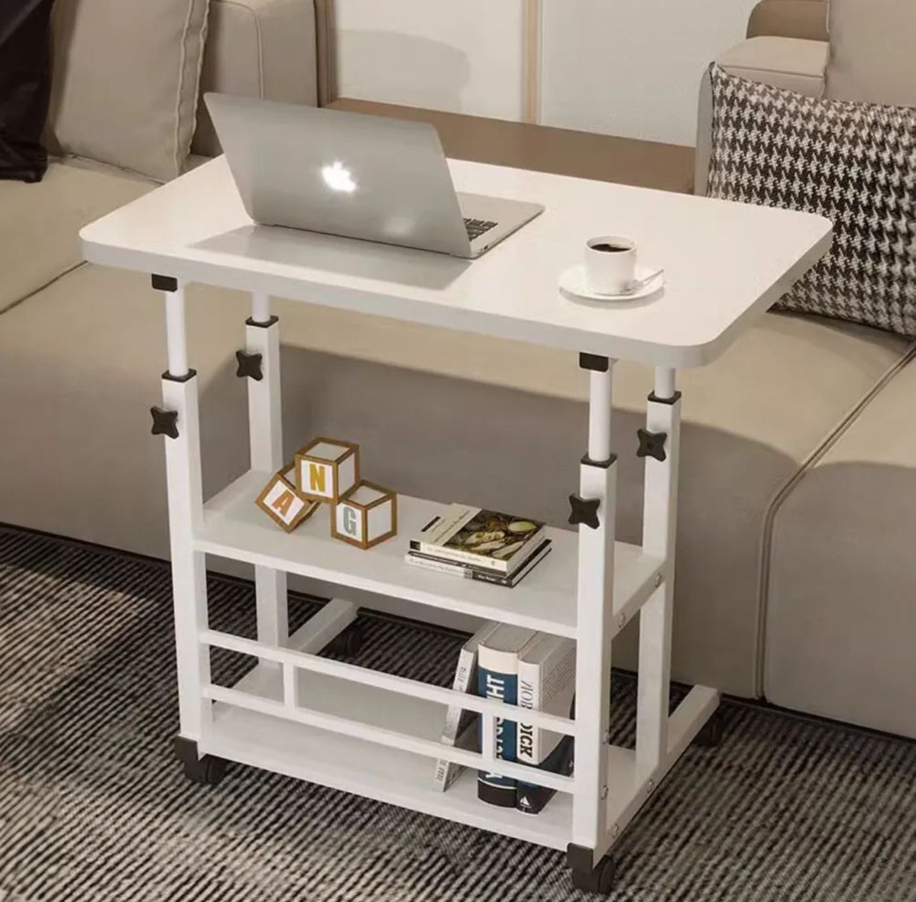 Laptop Desk With 2 Shelves+Height Adjustable