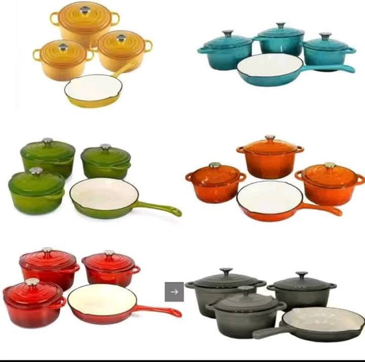 AfriHome 7pc Cast Iron Cookware Set-Various Colours