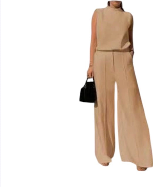 Ladies Elegant Matching Top/Wide Bottom Pants 2pc Set