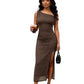 Ladies Off Shoulder Midi Polka Dot Dresses-Various Colours