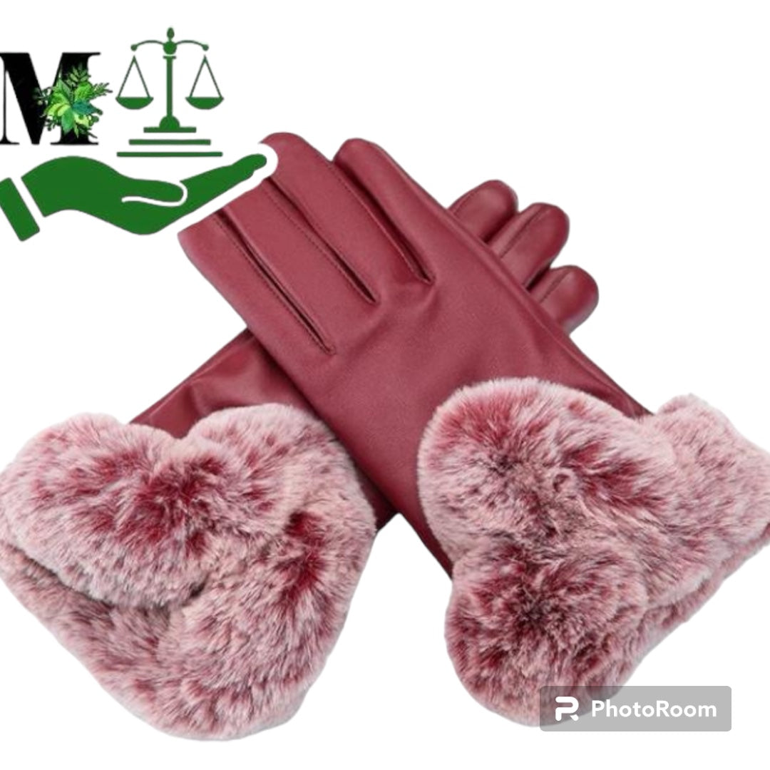 Women Winter Gloves Faux Rabbit PU Leather Touch Screen Mittens Lady Female Outdoor Driving Warm Gloves