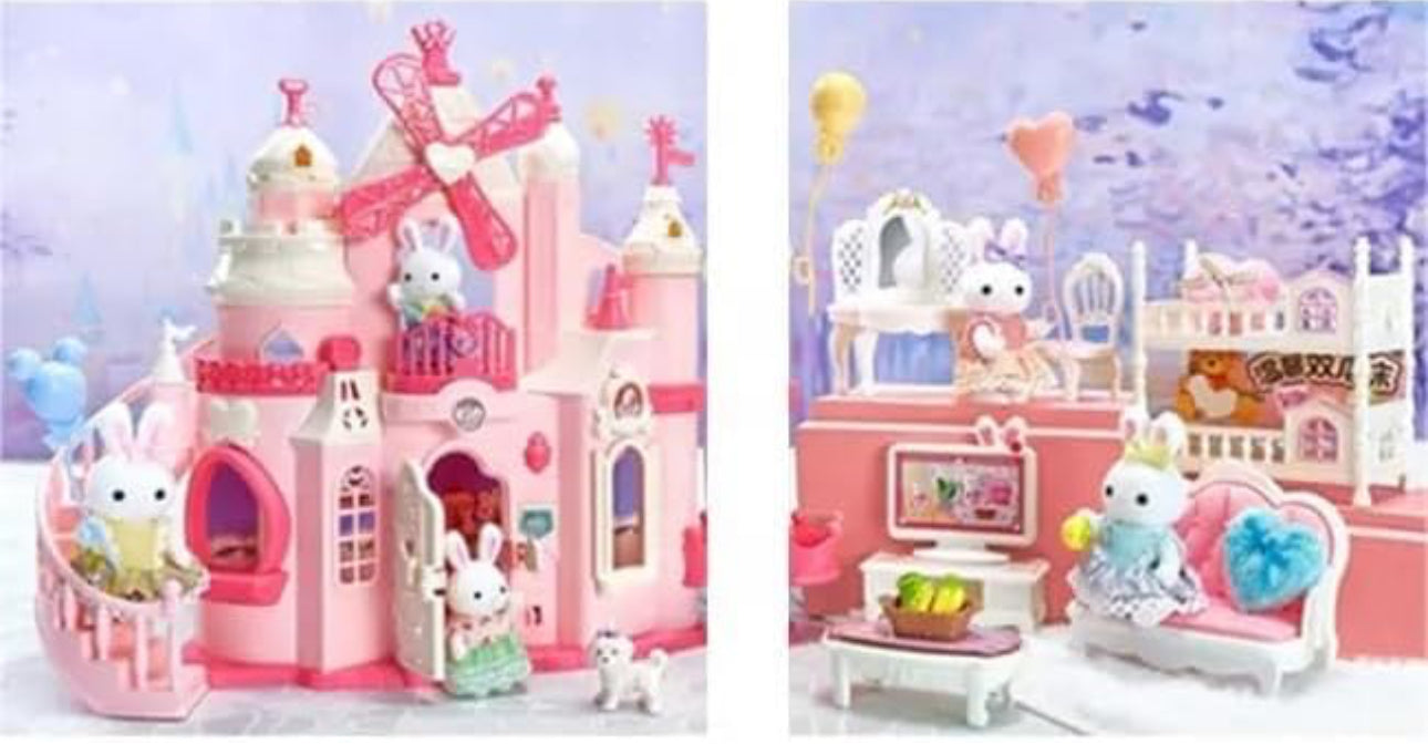 Generic Bunny Big Castle Villa Dessert House Living Room Bedroom Bunk Bed Girls Playing House Children's Toys Doll House for Kids