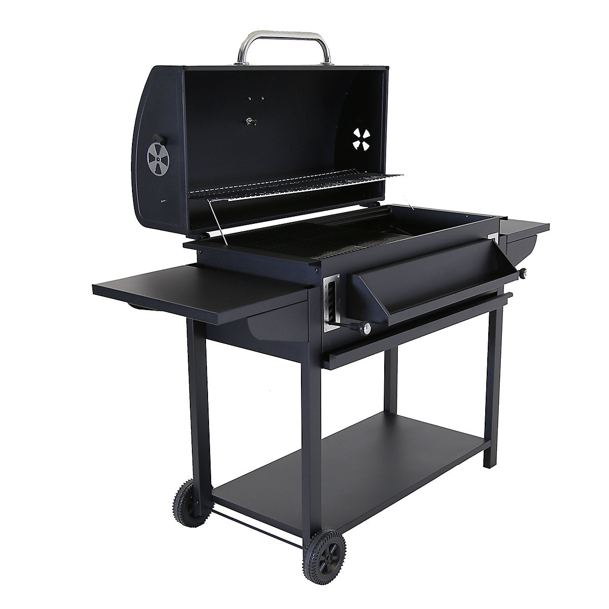 MHome Deluxe Charcoal Barbecue Trolley Grill With Cast Iron Grates & Side Tables