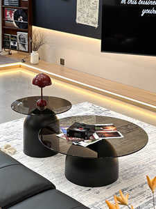 MFurn Nordic Modern Coffee Table with Sleek European-Style Design Clear Glass Top and Wood Panel for Living Rooms
