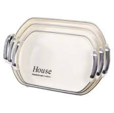 MHome Elegant Rectangular Tray Set 3PC – Melamine with Gold & Silver Trim