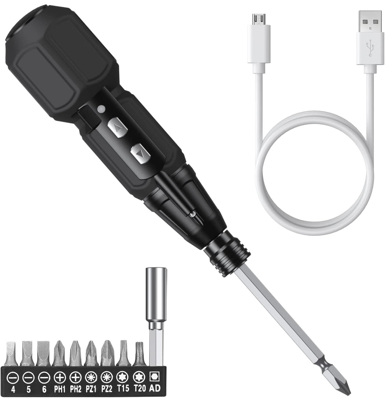 Electric Screwdriver Cordless, Rechargeable Power Screwdrivers Set, Portable Automatic Home Repair Tool Kit with LED Lights and USB Cable