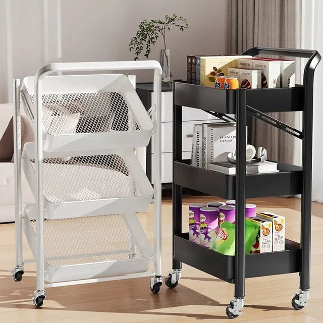 MHome  3 Tier Steel Kitchen Storage Rack Foldable With Wheels - Various Colours