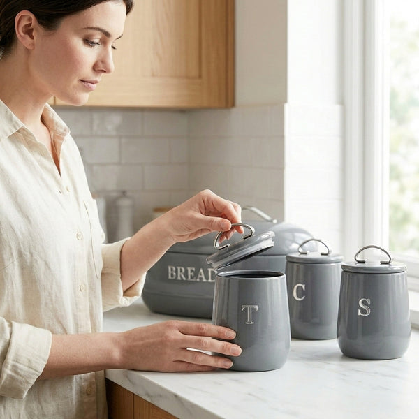 MHome 4-Piece Vintage Style Bread Bin And Canister Set-Various Colours