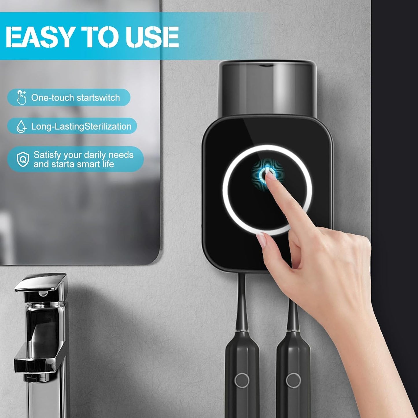 Electric Toothbrush Wall Mounted Sterilizer & Holder with Cup – USB Rechargeable