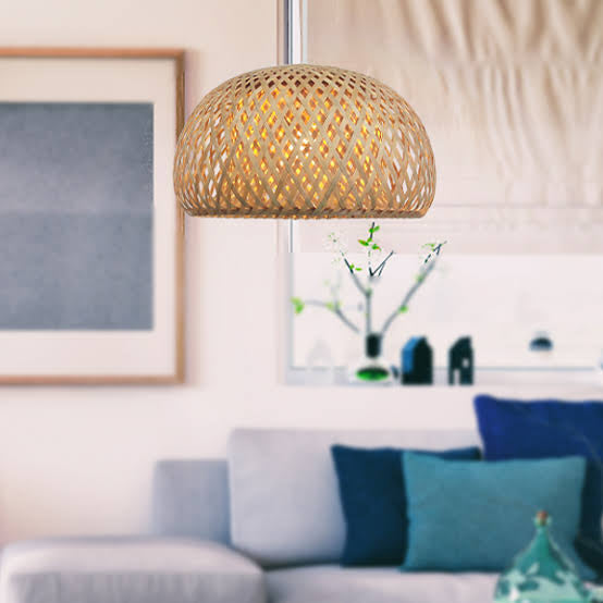 MHome Bamboo Wicker Rustic Vintage Rattan Shade Hanging Pendant Light-Various Options