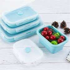 MHome 4pc Foldable Lunch Box, Silicone,With Sealed Lid And Ventilation Valve, Leak-Proof And Easy To Clean