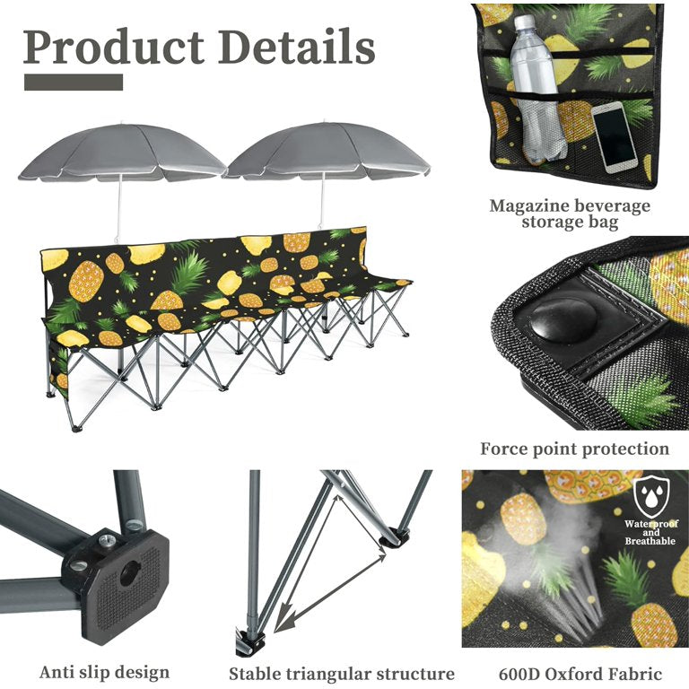 MFurn Portable 6-Seat Folding Sports Sideline Bench Camping Fishing Chair With Carry Bag