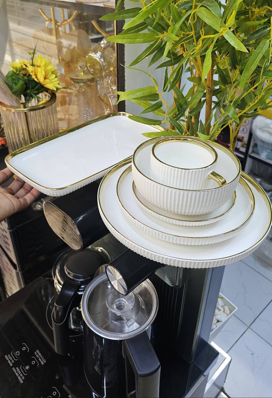 MHome White With Gold Trim 32pc Dinner Set