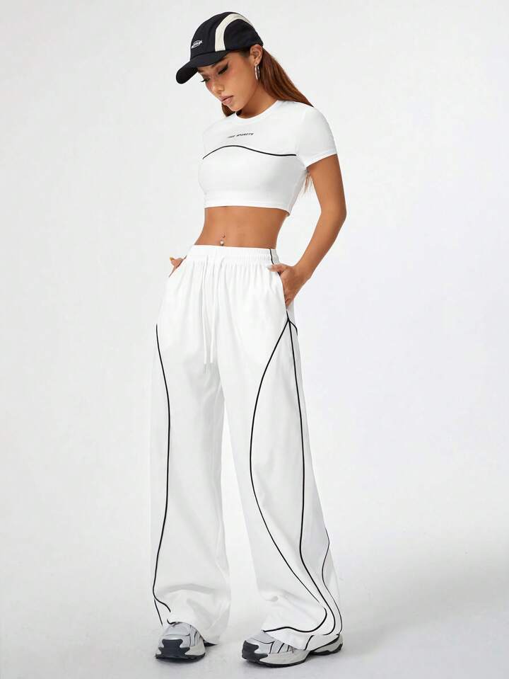 Women's Casual Streetwear T-Shirt And Wide Leg Pants 2pc Set- Various Colours
