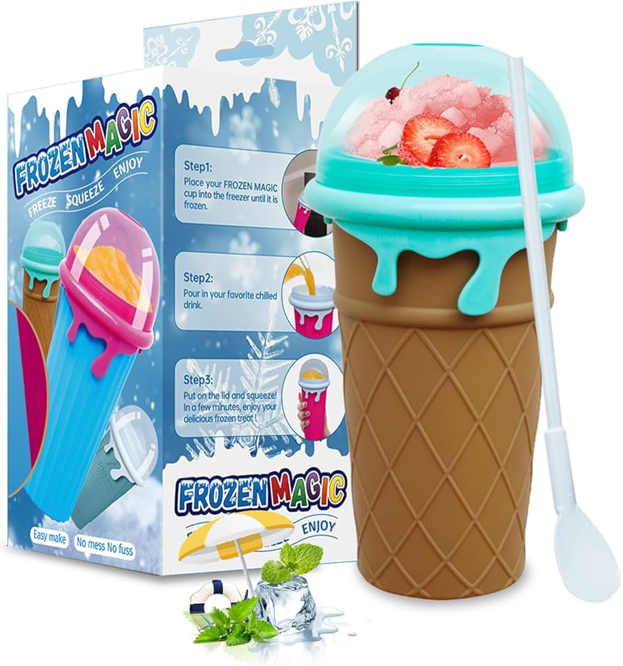 Slushie Maker Cup, Quick Frozen Magic Cup 500ml Slushy Cup Silicone Smoothies Squeeze Cup with Lid for Milk Shake, Fruit Juice, Cola